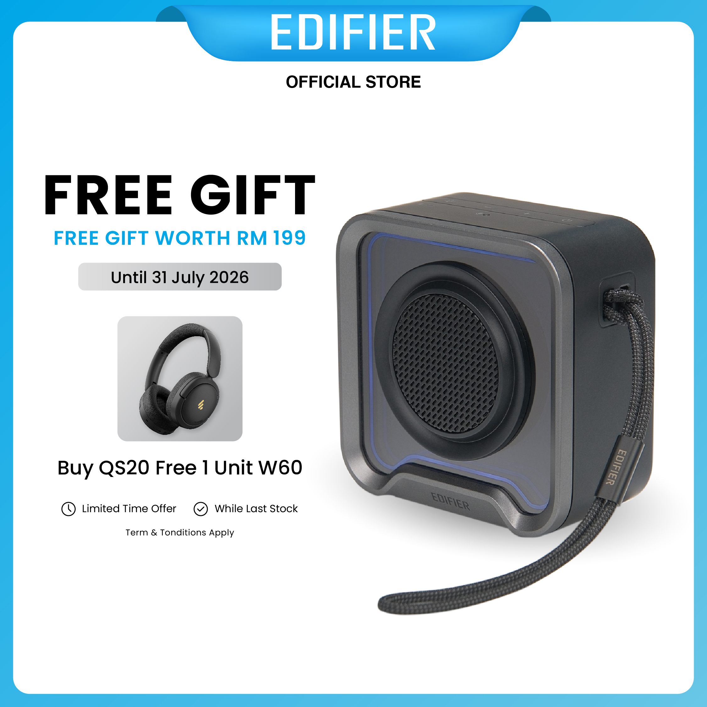 PDP Free Gift-01.jpg Edifier QS20 Portable Bluetooth Speaker | RGB Lighting | IP67 Waterproof - Image 1